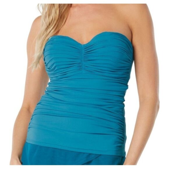 Coco Reef Charisma Underwire Shirred Bandeau Tankini Top Teal Cove Size 38C NWT - Picture 1 of 8